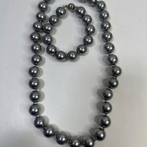 MASAMI South Sea Silver Tone Necklace & Bracelet 925 Sterling Silver Ball Clasp